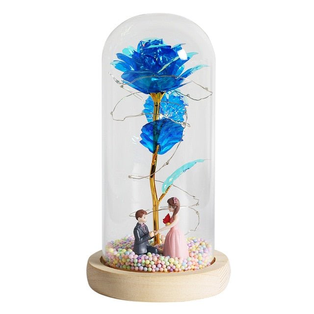 6-Colour "Beauty And The Beast" Red Rose In A Glass Dome On A Wooden Base For Valentine's Gifts - B02 image