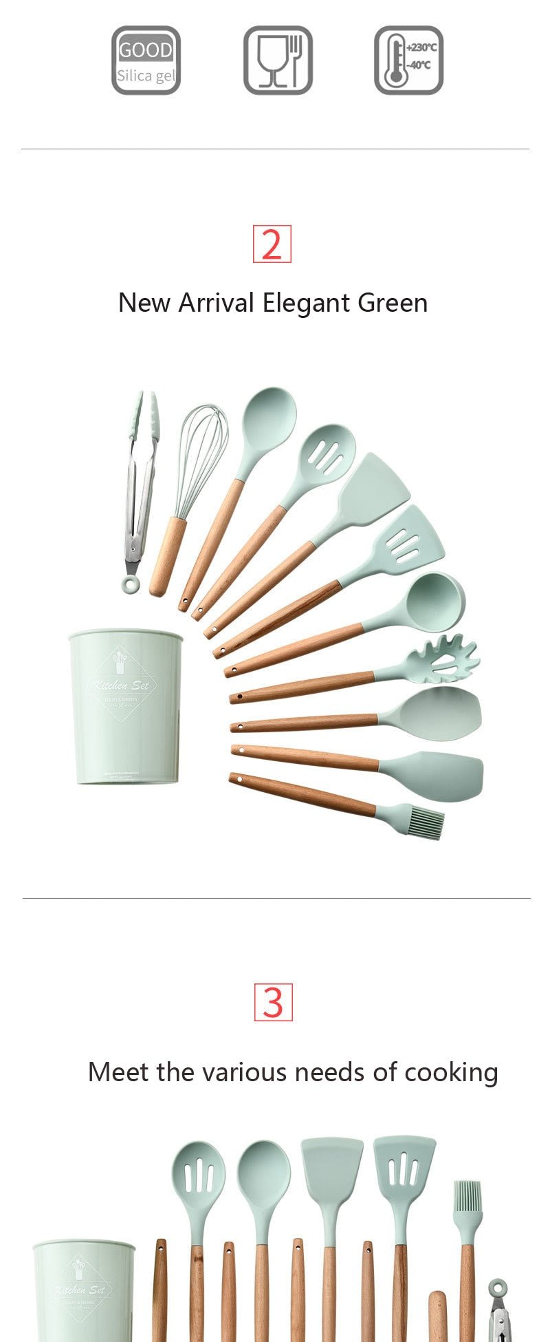 Heat Resistant Non-Stick Silicone Kitchenware Cooking Utensils Set With Storage Box Tools image 17