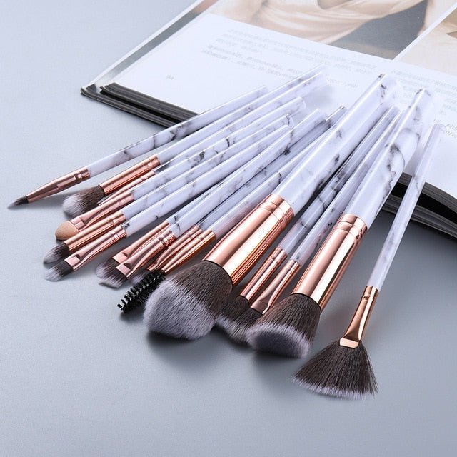 15Pcs Cosmetic Powder Eye Shadow Foundation Makeup Brushes Tool Set - 15pcs white image