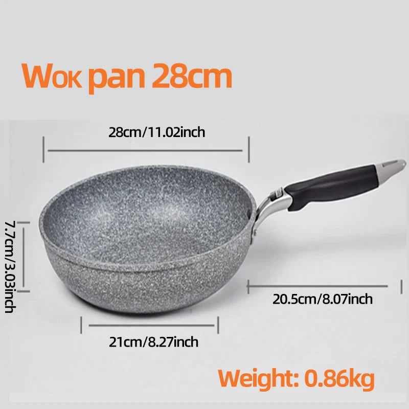 Durable Stone Frying Pan28/26/24/20cm Wok | Non-stick Pan Skillet Cauldron Induction Cooker Pans | Pancake Egg Gas Stove - 28cm Wok Pan image
