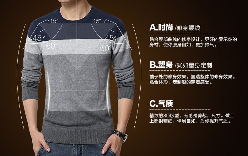 Autumn Casual Men's Sweater | O-Neck Striped Slim Fit Knittwear | Mens Sweaters Pullovers image 9