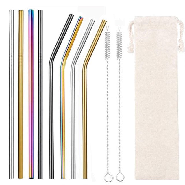 Colorful Reusable Stainless Steel Drinking Straw With Cleaning Brush - Mix1 8pcs image