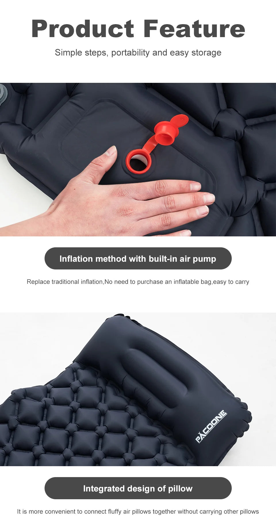Ultralight Camping Inflatable Mattress with Pillow – Built-In Pump for Hiking & Outdoor Sleeping image 16