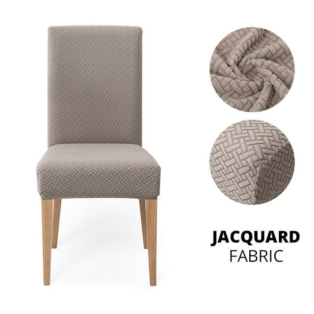 Elegant Jacquard Spandex Dining Chair Cover ‚Äì Stretch Fit for Weddings & Events - Style 2 khaki, 6 pcs image