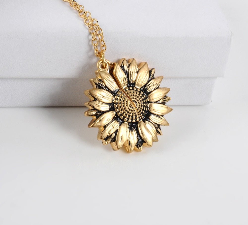 Bohemia Sunflower Double-layer Metal Pendant Necklace For Women With Letterings like "You are my Sunshine" image 11