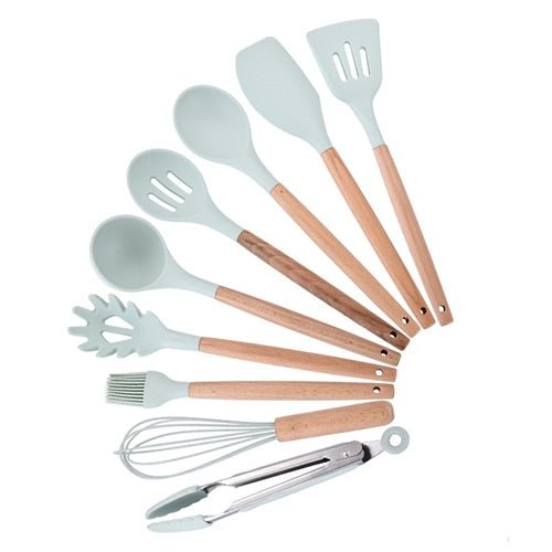 Heat Resistant Non-Stick Silicone Kitchenware Cooking Utensils Set With Storage Box Tools - GREEN 9PCSA image