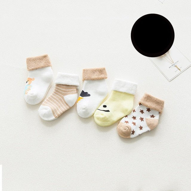 5 pair High Quality Thickened Cartoon Comfort Cotton Newborn Socks image