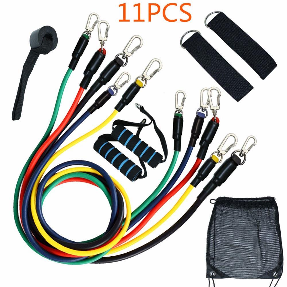 11PCS Stretch Resistance Bands Training Expander Elastic Tube Set image 0