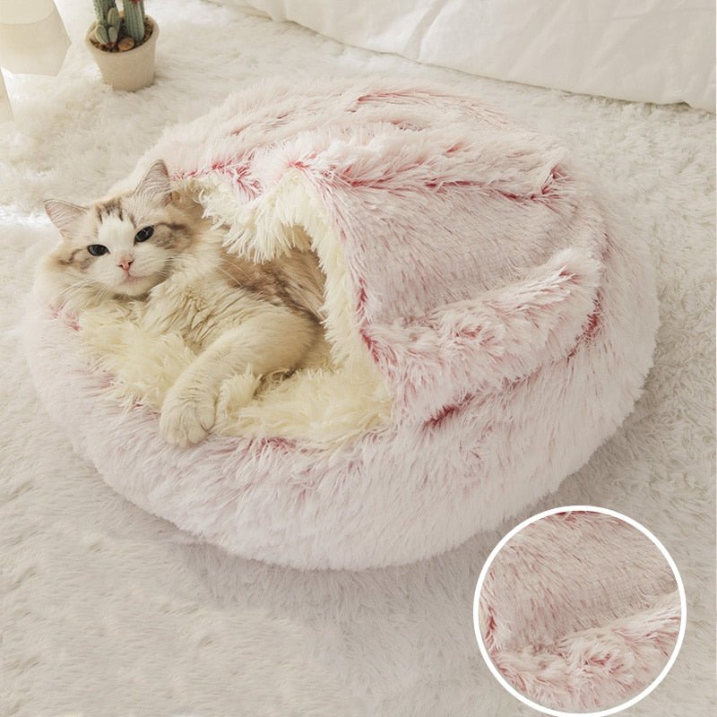 Winter Long Plush Pet Cat Bed Round Cat Cushion Cat House 2 In 1 Warm Cat Basket Cat Sleep Bag Cat Nest Kennel For Small Dog Cat image 13