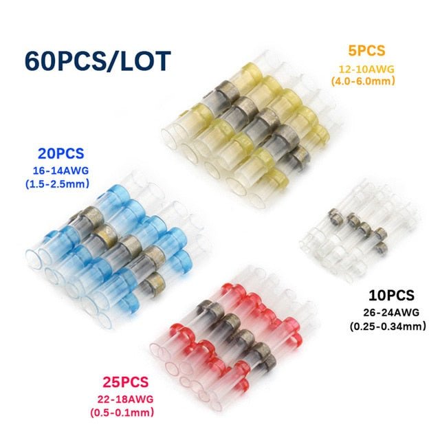 250/100Pcs Solder Seal Wire Connectors - Heat Shrink Solder Butt Connectors - Solder Connector Kit - 60Pcs image