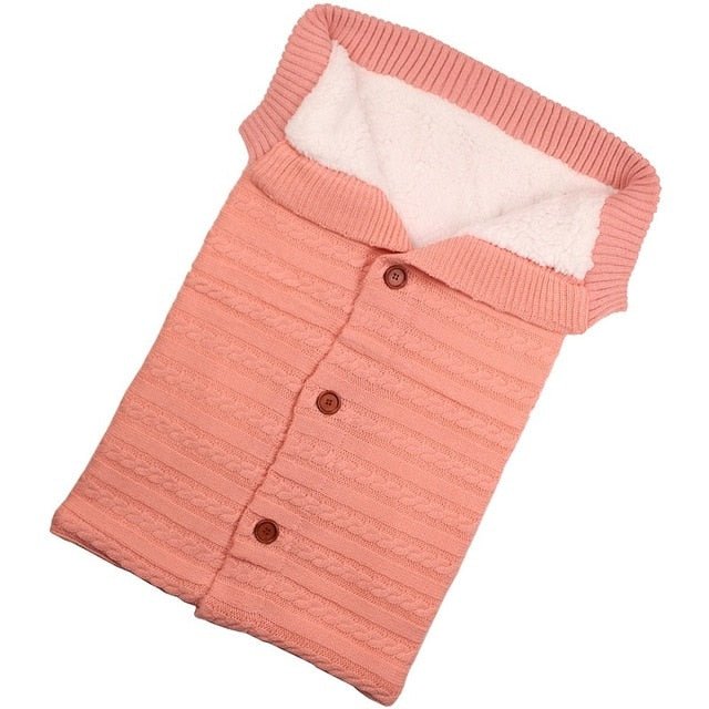 Newborn Baby Winter Warm Sleeping Bag ‚Äì Infant Button Knit Swaddle Wrap & Toddler Blanket Stroller Wrap - Orange image