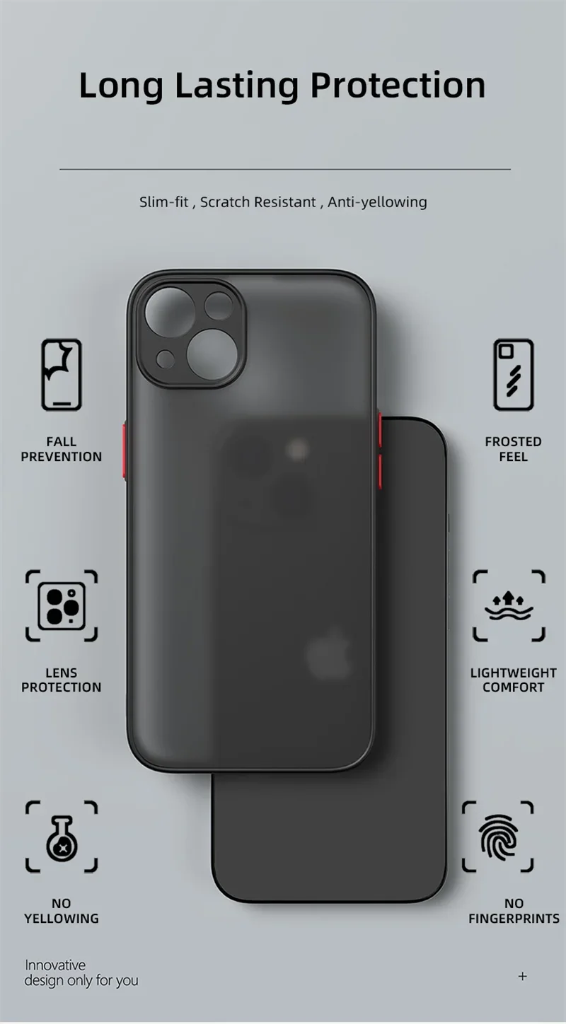 Shockproof Thin Matte Case For iPhone 15 14 13 12 11 Pro Max XR XS X 8 Plus Mini Silicone Bumper Clear Hard PC Protective Cover image 18