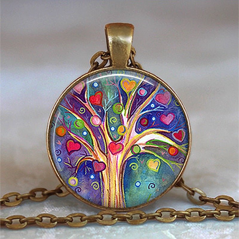 Tree Of Life Glass Cabochon Statement Necklace & Pendant Jewelry image 14