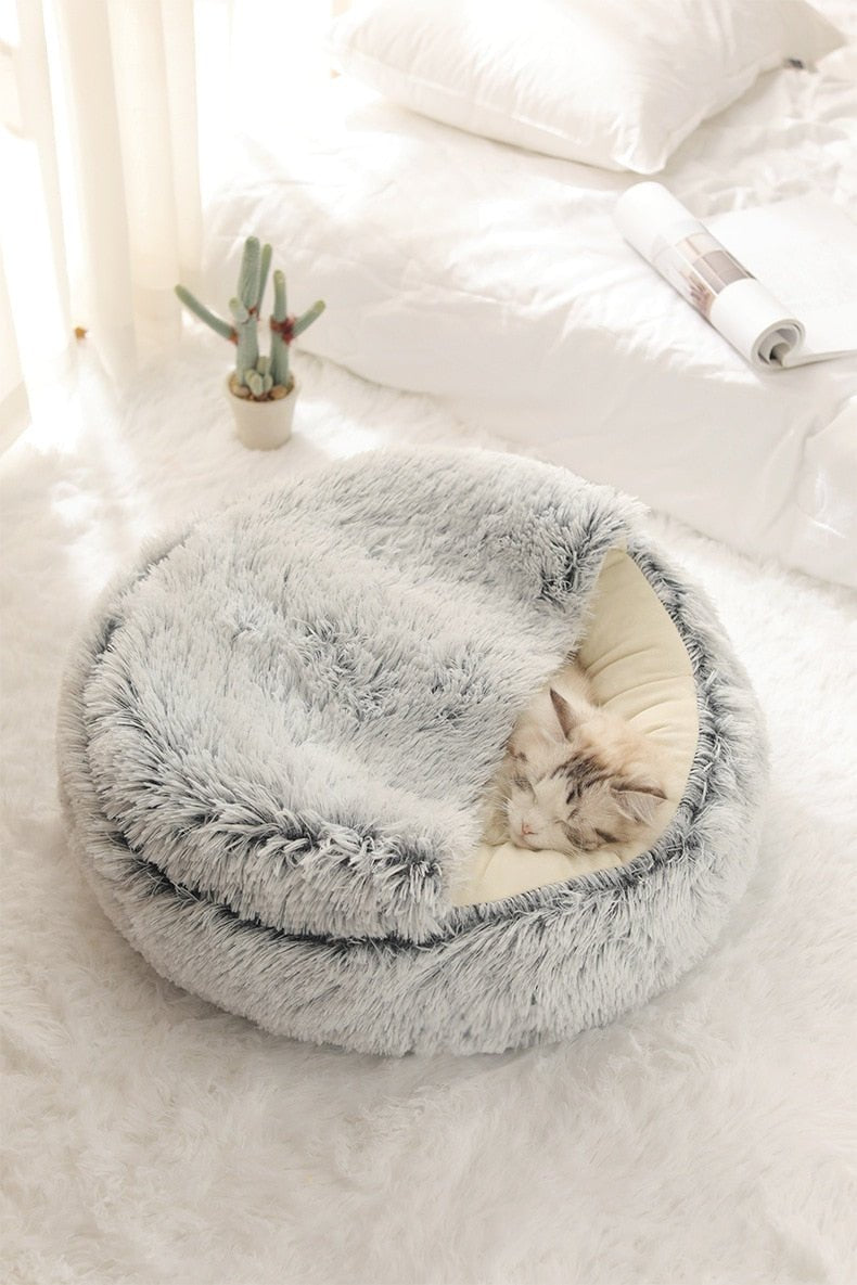Winter Long Plush Pet Cat Bed Round Cat Cushion Cat House 2 In 1 Warm Cat Basket Cat Sleep Bag Cat Nest Kennel For Small Dog Cat image 8