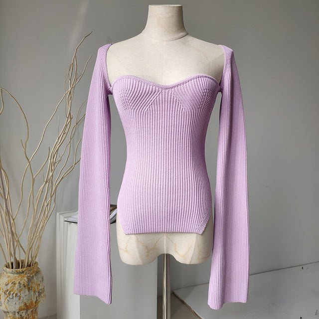 DEAT Cashmere Square Full Sleeves Elastic High Waist Sexy Pullover image 14