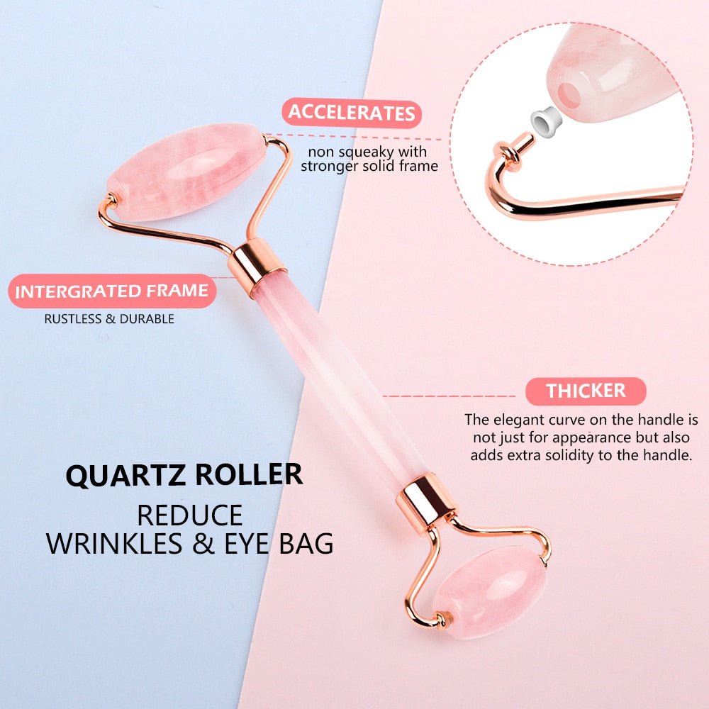 Rose Quartz Roller Slimming Face Massager | Natural Jade Facial Massage Roller Stone image 16