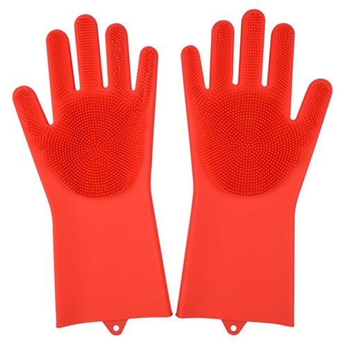 2PCS Multifunction Silicone Dishwashing Cleaning Gloves - RED image