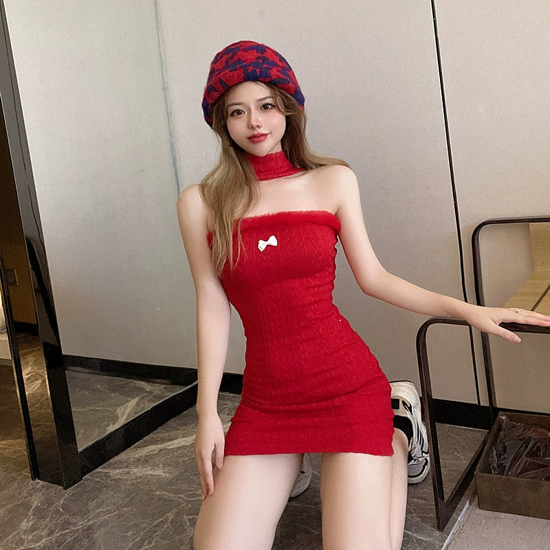 Autumn Winter Sexy Halterneck Dress – Women’s Tight Nightclub Party Wear image