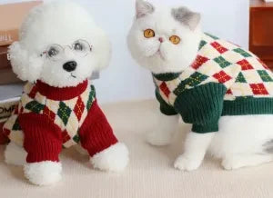 American Retro Quilted Pet Sweater | Warm Cat & Dog Clothes for Autumn & Winter image 0
