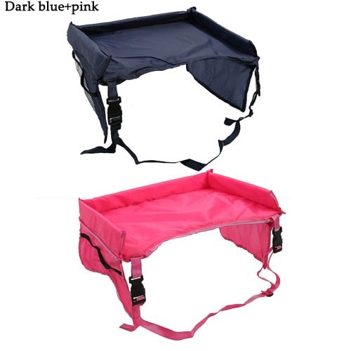 2PCS Waterproof Baby Car Seat Tray Stroller for Kid Toys, Games and Food - dark blue pink image