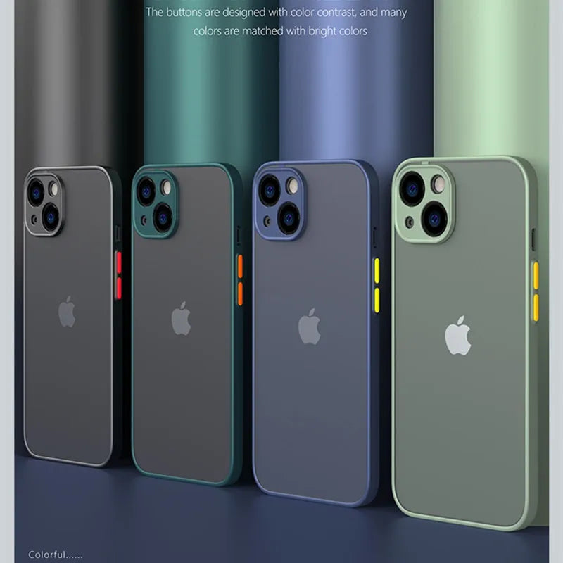 Luxury Shockproof Armor Matte Case For iPhone 14 13 11 12 Pro Max Mini XR XS X 7 8 Plus Soft Silicone Bumper Clear Hard PC Cover image 0