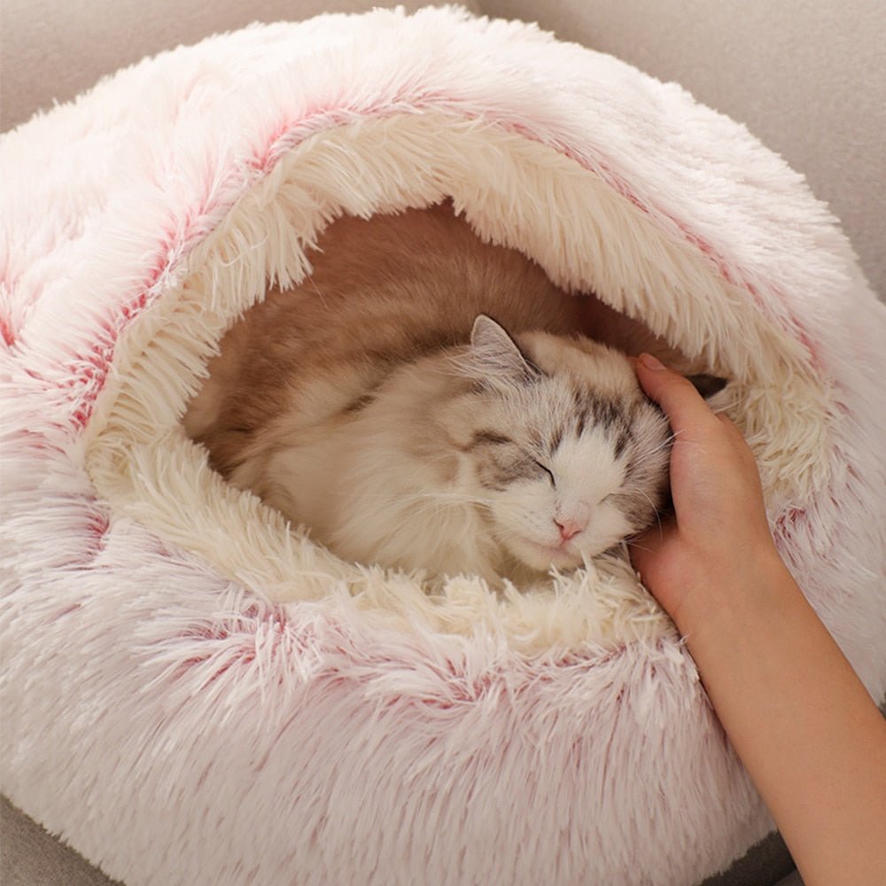 Winter Long Plush Pet Cat Bed Round Cat Cushion Cat House 2 In 1 Warm Cat Basket Cat Sleep Bag Cat Nest Kennel For Small Dog Cat image 14