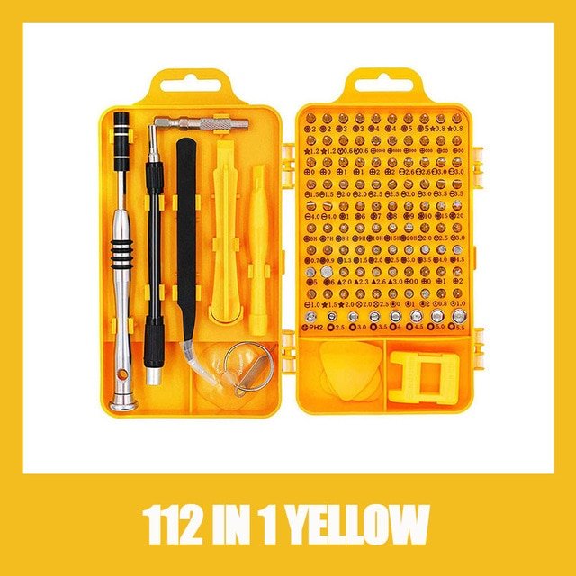 KALAIDUN 112 in 1 Magnetic Screwdriver Bit Torx Multi Mobile Phone Repair Tools Kit - 112 IN 1 YELLOW image