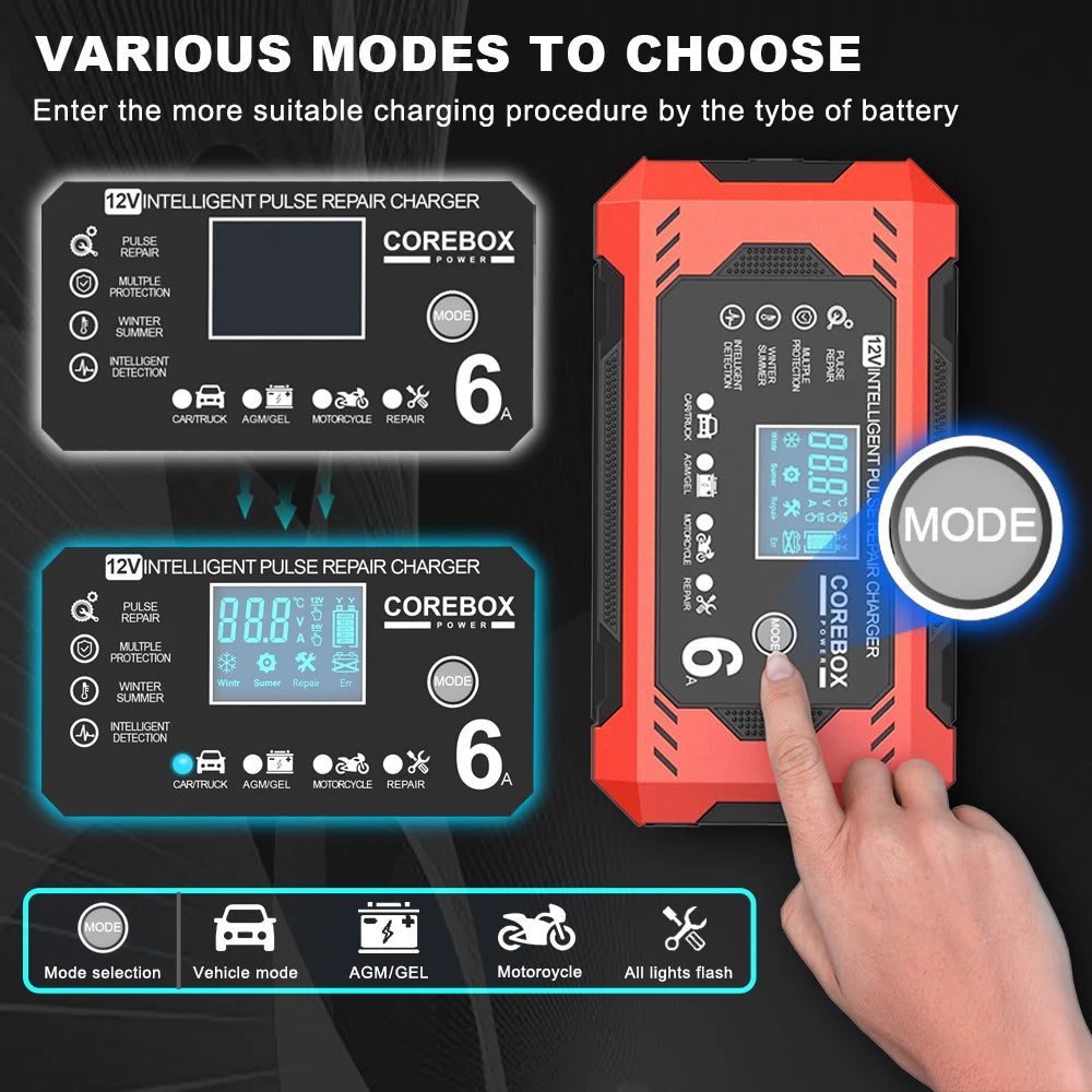 6A 12V Intelligent Automotive Battery Charger for Car & Motorcycle - Smart Lead-Acid Battery Maintenance image 21
