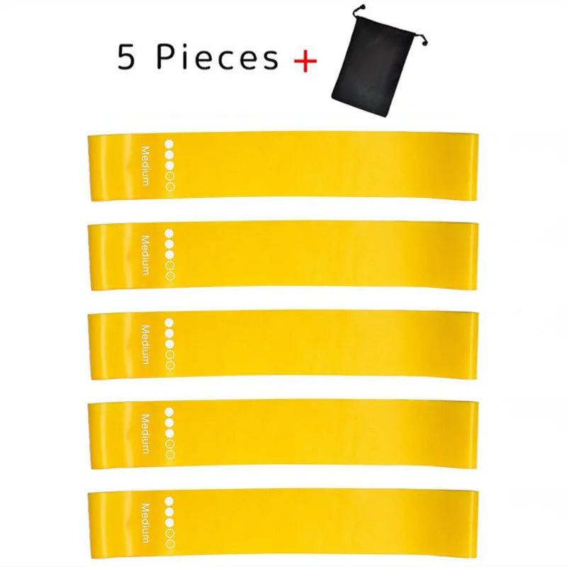 Yoga and Exercise Resistance Bands Set ‚Äì 5 Durable Bands for Strength, Flexibility, and Fitness Training - yellow with bag image