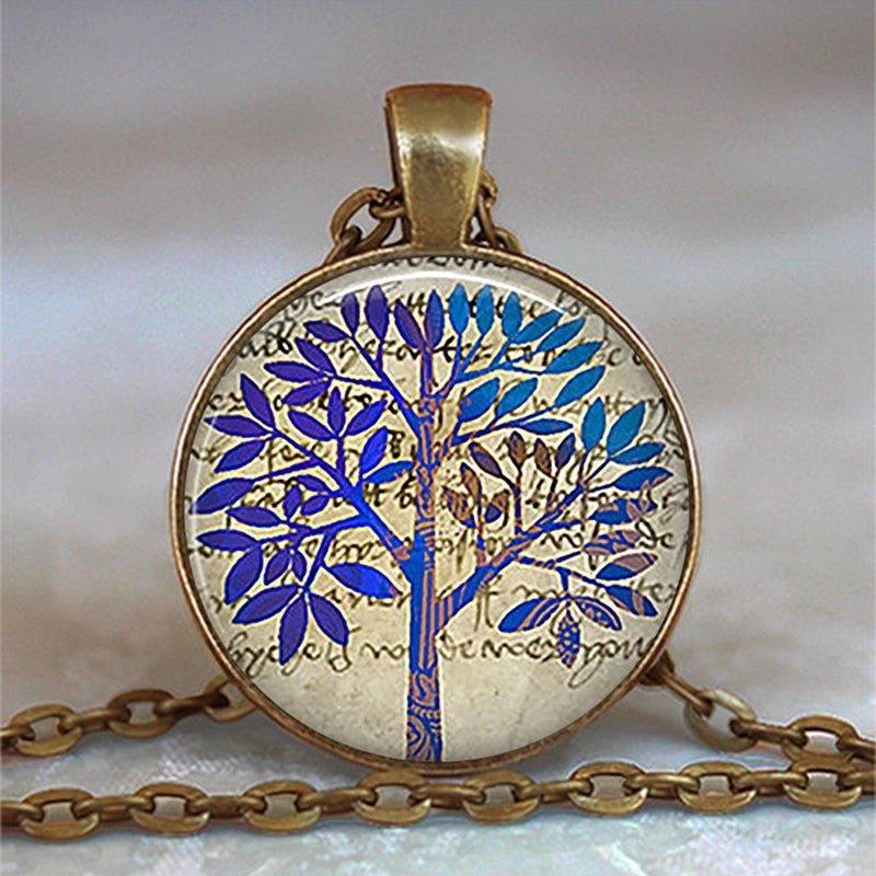 Tree Of Life Glass Cabochon Statement Necklace & Pendant Jewelry image 1