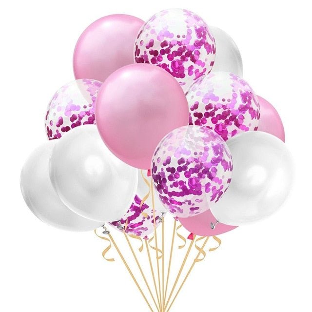 15pcs Rose Gold Confetti Chrome Set Birthday Wedding Anniversary Balloons image