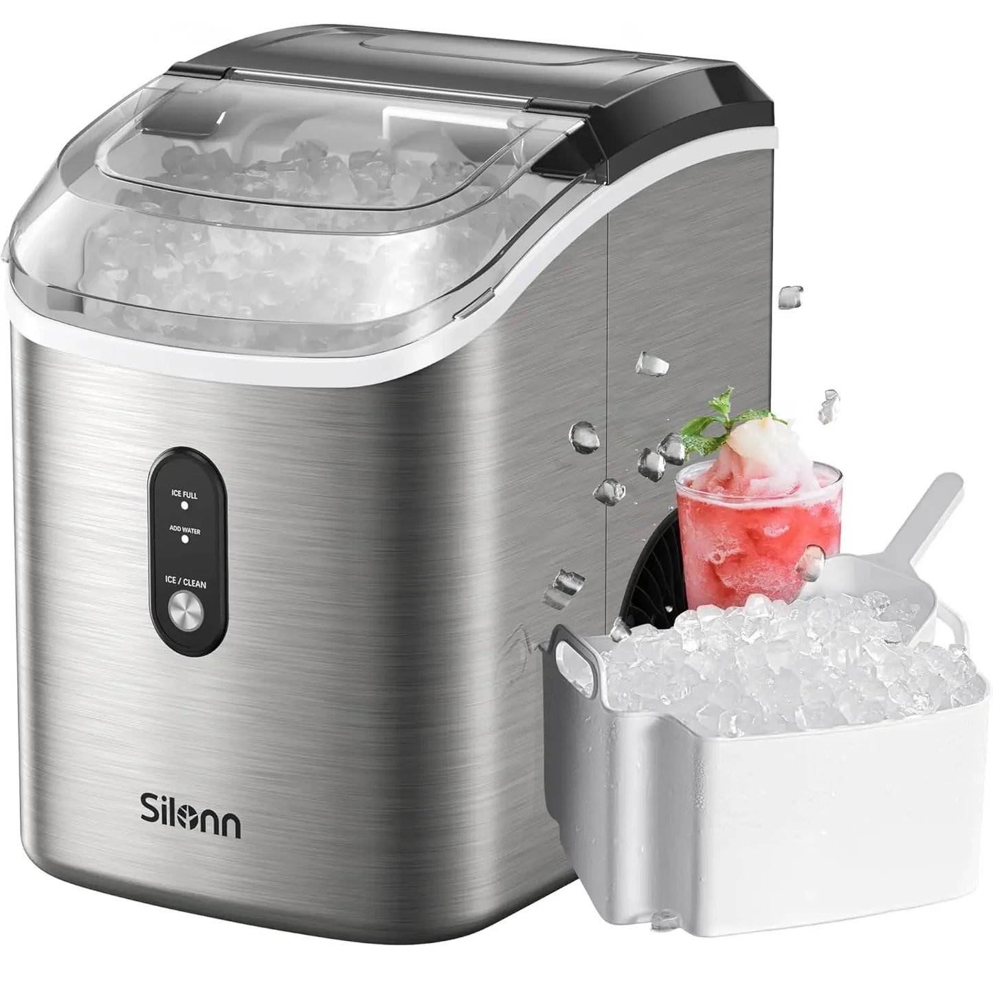 Nugget Countertop Ice Maker | Silonn Chewable Pellet Ice Machine with Self-Cleaning Function - 33lbs/24H image 5