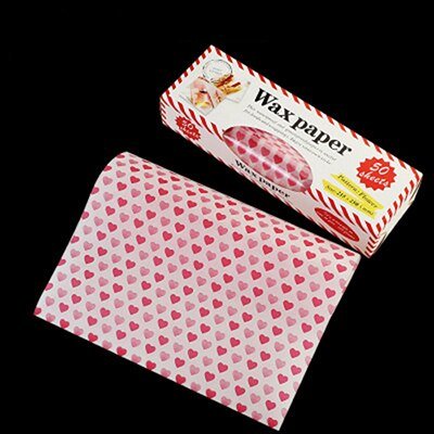 50Pcs/Lot Wax Paper Food Grade Grease Paper Food Wrappers |Wrapping Paper For Bread Sandwich Burger Fries | Oilpaper Baking Tools - Heart with Box image