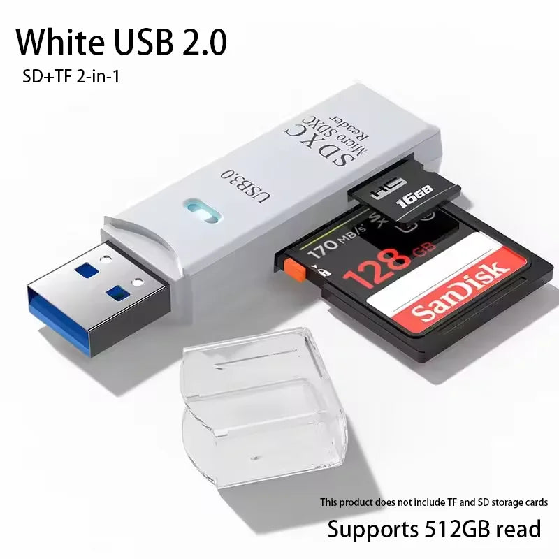 2-in-1 High-Speed USB 3.0/2.0 Card Reader ‚Äì Multi-Functional TF & SD Support for PC, Laptop, Tablet, and Car Use - White2.0 image