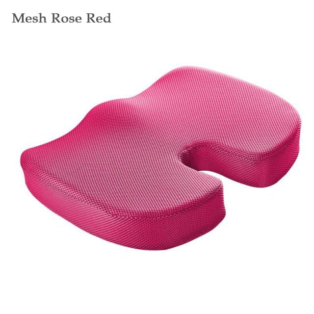 Orthopedic Hemorrhoid Seat Cushion Memory Foam Car Seat Cushion Set Slow Rebound Office Chair Waist Support Coccyx Pain Relief - Mesh Rose Red Seat image