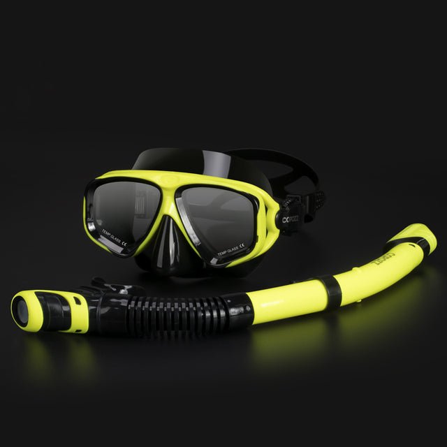 COPOZZ Scuba Diving Mask Set Anti Fog Goggles with Snorkel Glasses Tube Adjustable Strap for Women Men Adult Swimming Mask - Black Yellow image