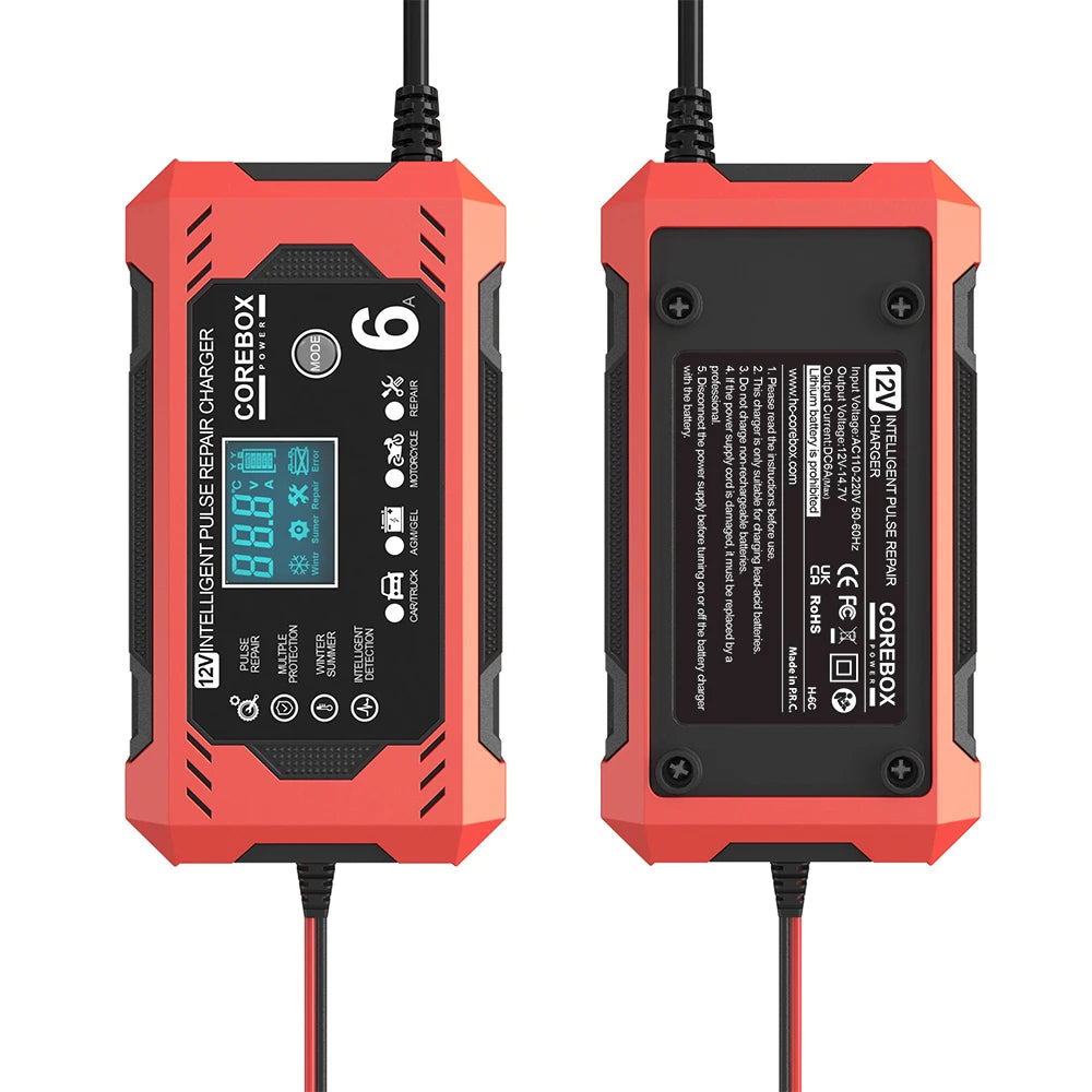 6A 12V Intelligent Automotive Battery Charger for Car & Motorcycle - Smart Lead-Acid Battery Maintenance image 5