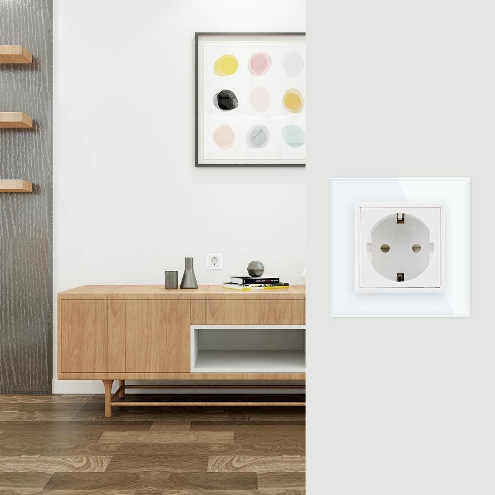 Livolo EU Standard Power Socket, White Crystal Glass Panel, AC 110~250V 16A Wall Power Socket image 26