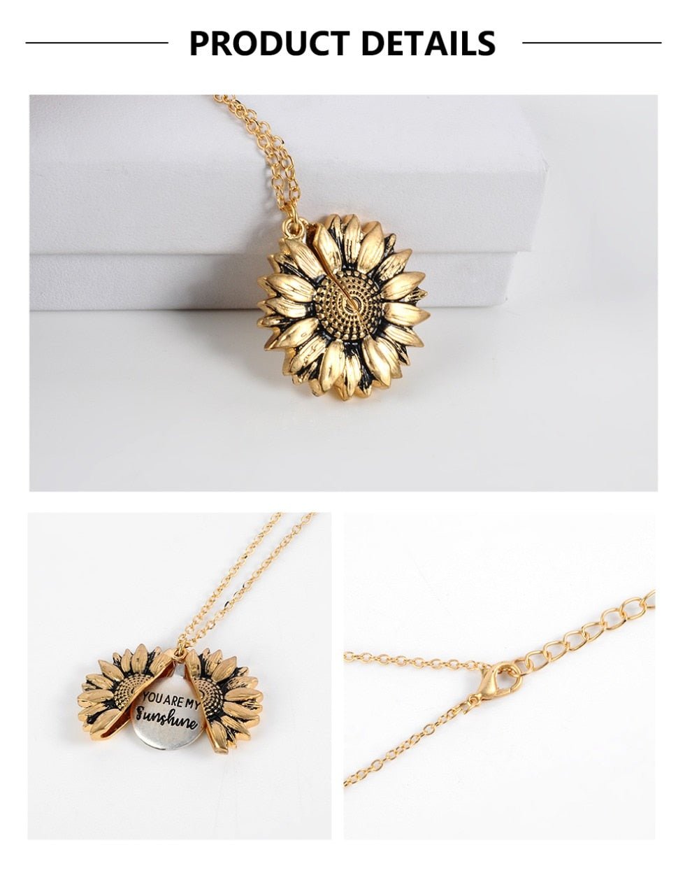 Bohemia Sunflower Double-layer Metal Pendant Necklace For Women With Letterings like "You are my Sunshine" image 9