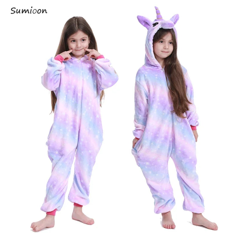 Kigurumi Children‚Äôs Animal Pajamas | Unicorn, Panda, Cat Winter Flannel Pajamas image