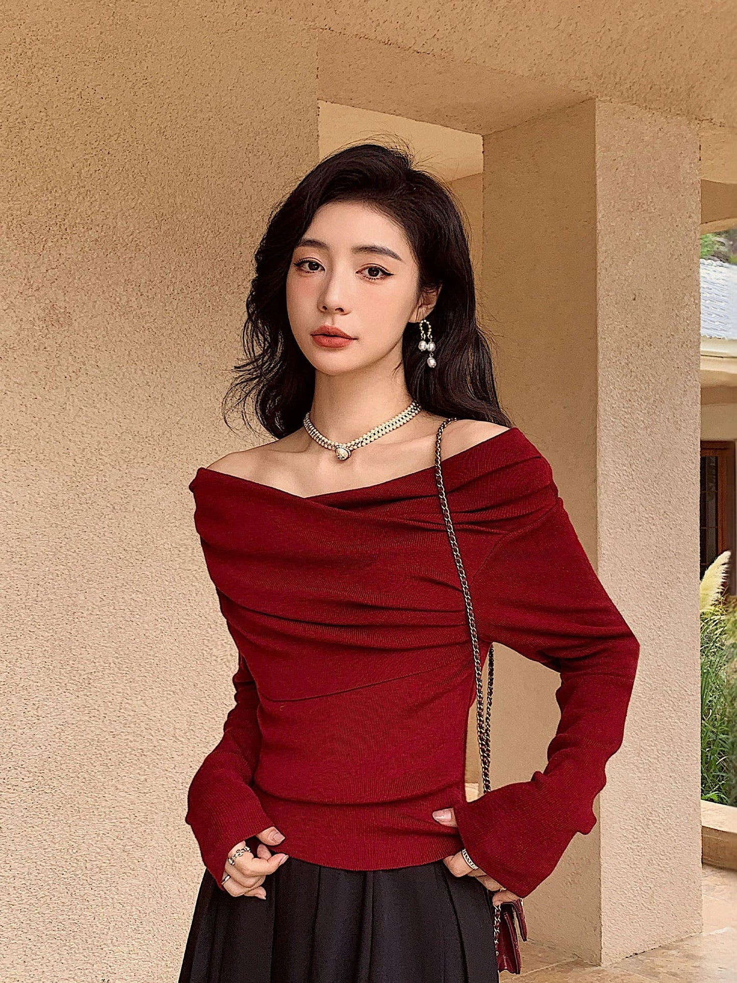 Off-the-Shoulder Women's Homemade off-the-Neck Sweater for Autumn and Winter image 3