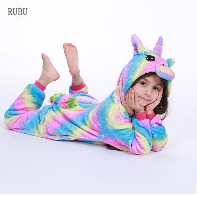 Winter Unicorn Onesies Pajamas | Kids Flannel Warm Jumpsuit SleepWear image