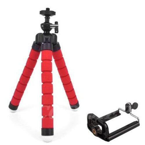 Flexible Sponge Octopus Tripod Phone Holder Camera Stand With Bluetooth Remote Shutter - red and clip image