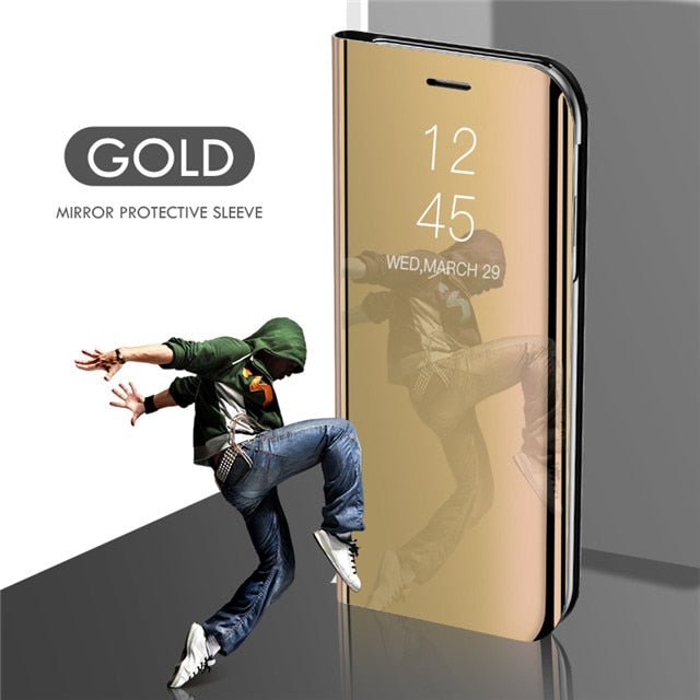 Smart Mirror Flip Case For Samsung Galaxy A51 A71 A50 A30 A10 A20 A40 A70 A10s A30s A20e Note 10 8 9 S10 S6 S7 S8 S9 Plus Cover - Gold, S10 Plus image