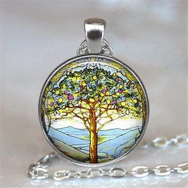 Tree Of Life Glass Cabochon Statement Necklace & Pendant Jewelry - 4 image
