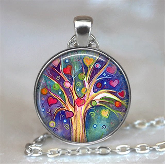 Tree Of Life Glass Cabochon Statement Necklace & Pendant Jewelry - 1 image