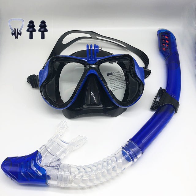 Diving Snorkeling Anti-fog swimming Goggles Camera Tube Mask Set - Blue image