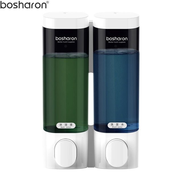 Liquid Soap Dispenser Wall Mount 300ml Bathroom Accessories Plastic Detergent Shampoo Dispensers Double Hand Kitchen Soap Bottle - White Double image