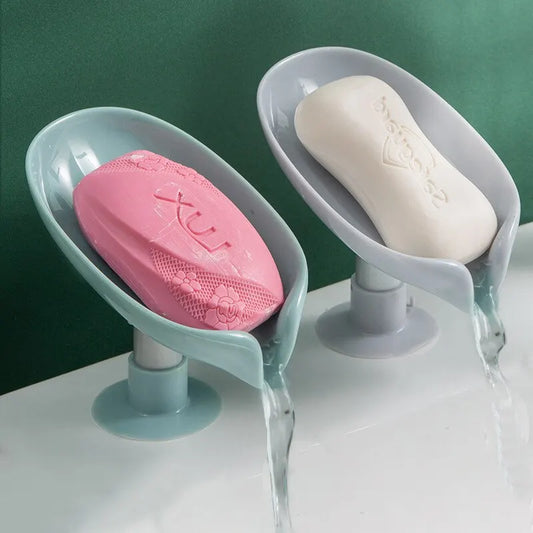 2pcs Leaf Shape Drain Soap Holder | Suction Cup Tray for Shower, Kitchen & Bathroom image 0