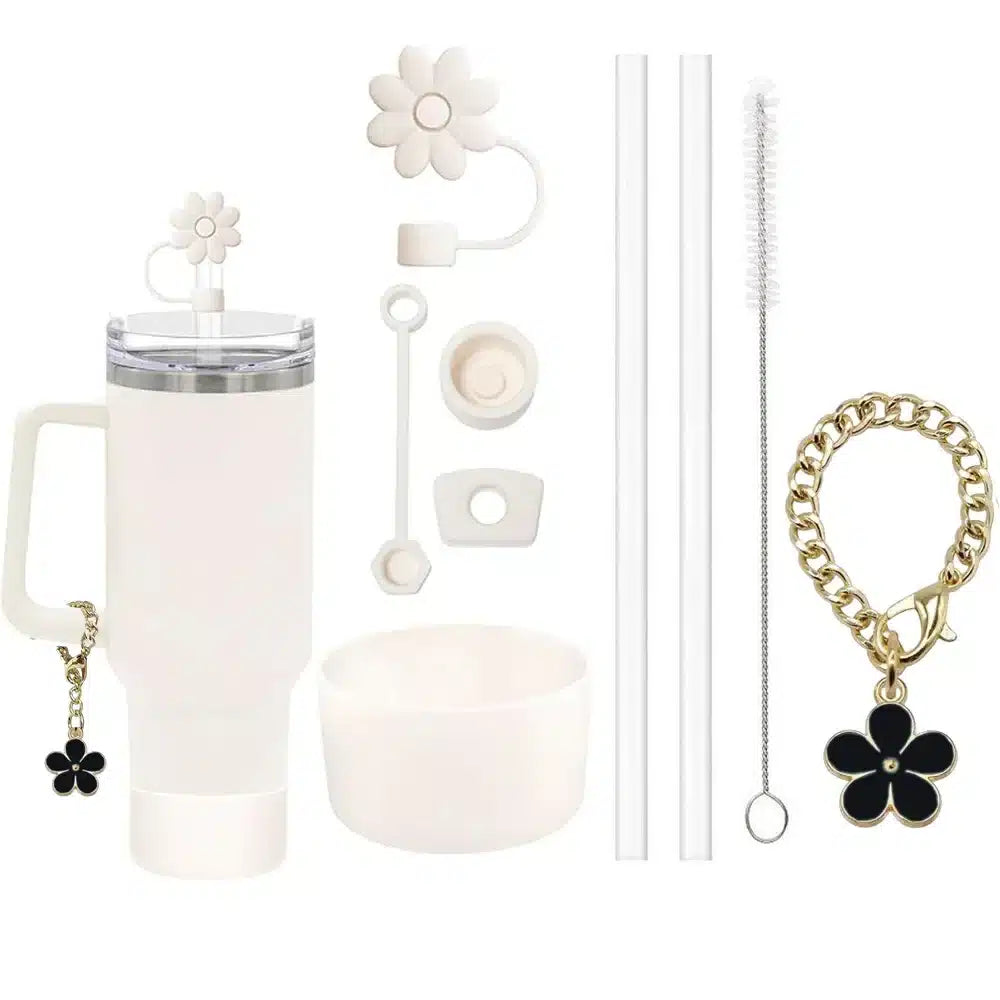9-Piece Stanley Cup Accessories Set: Spill-Proof Stoppers, Straw Covers, & Flower Charm image 2